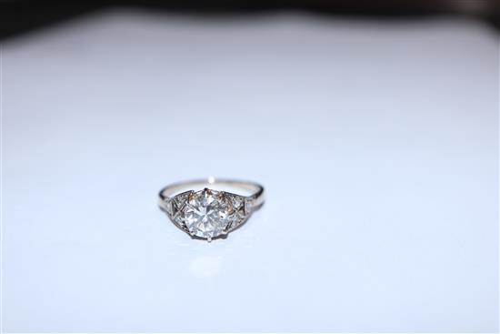 A diamond solitaire ring, white metal setting (tests as 18ct), the diamond approx 1.0ct, size L.